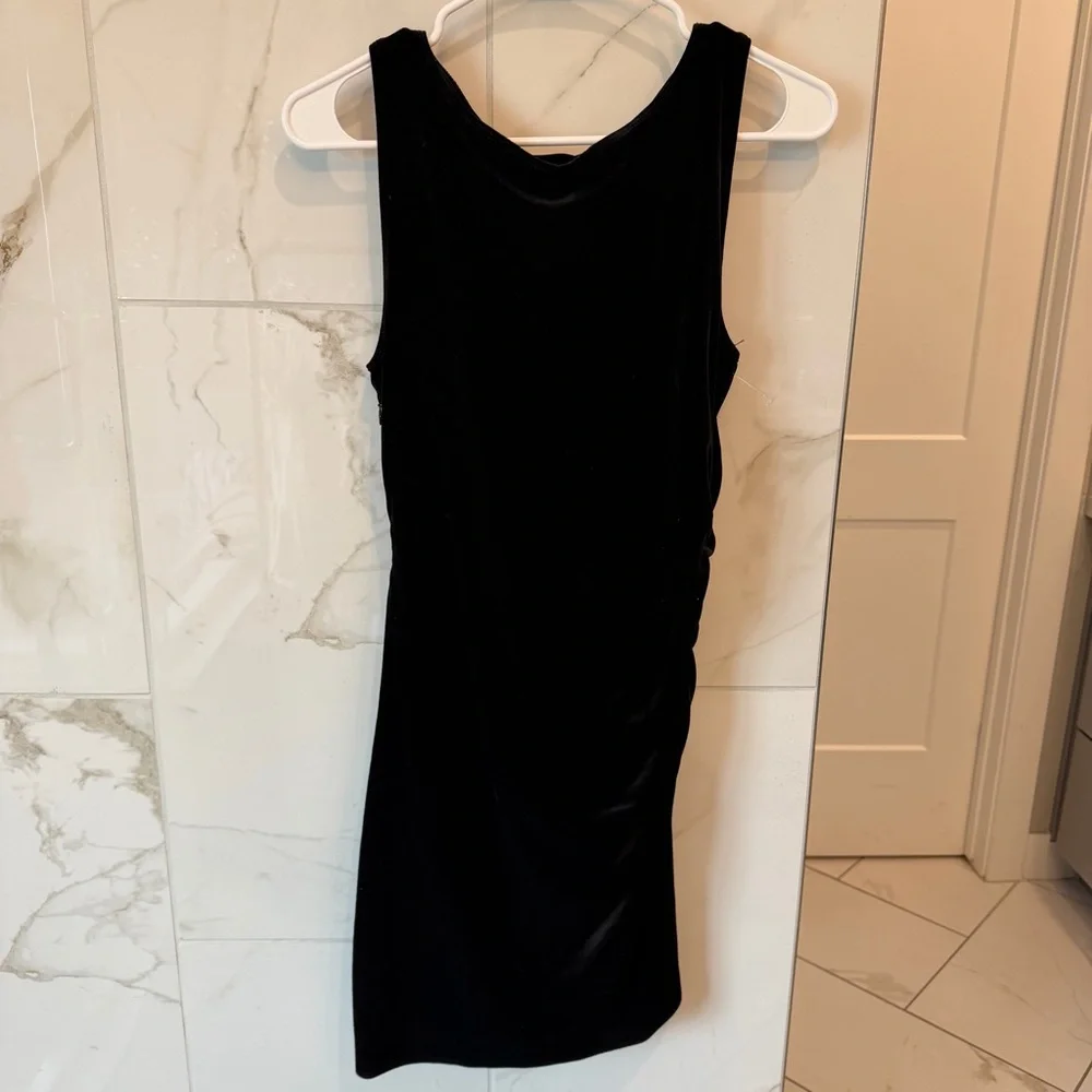 Good American Black Velvet Ruched Mini Dress